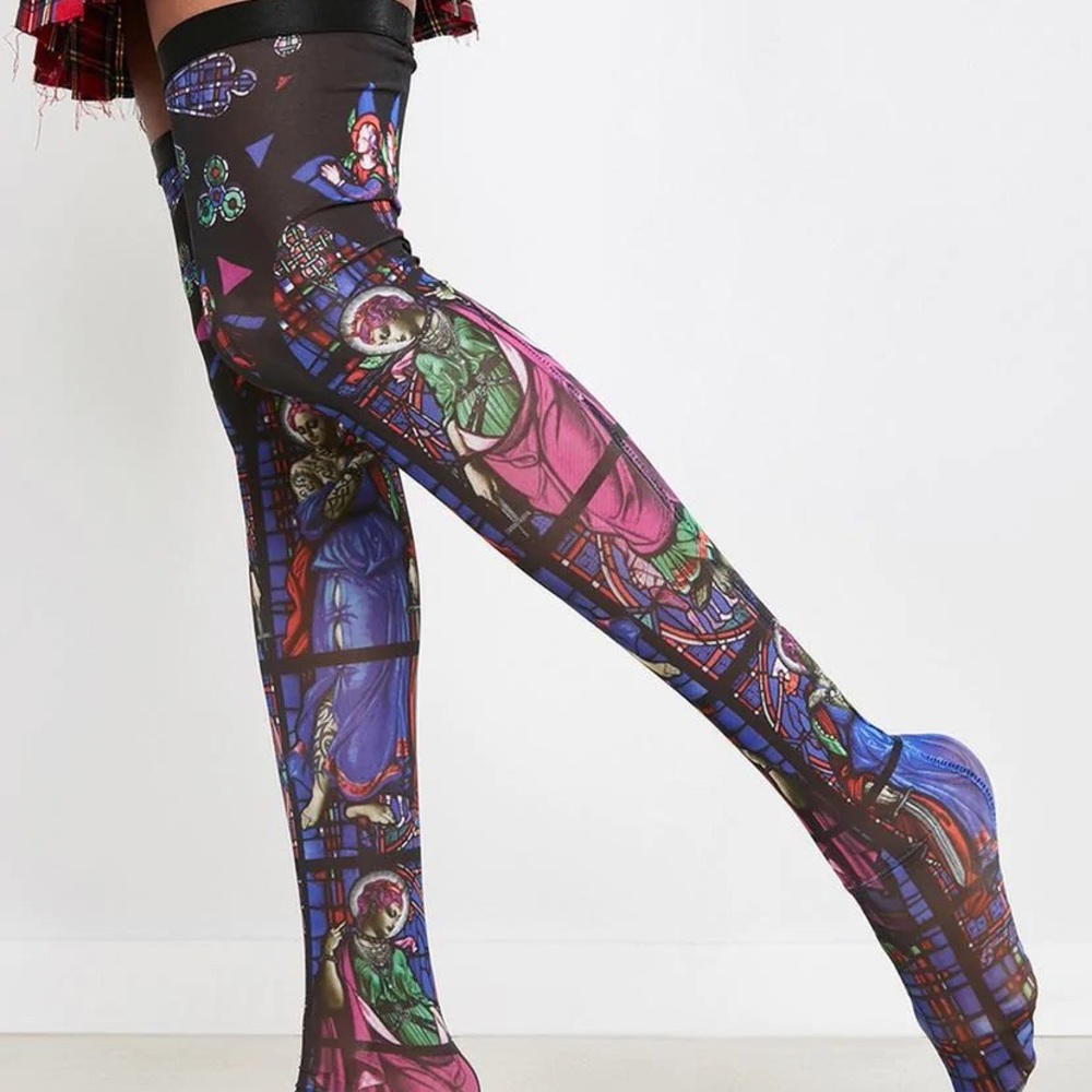 Like New Current Mood Dolls Kill Higher Calling Thigh High Stockings Size S/M
